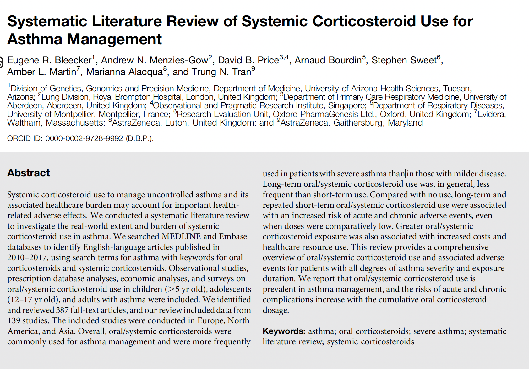 Systematic Literature Review of Systemic Corticosteroid Use for Asthma Management